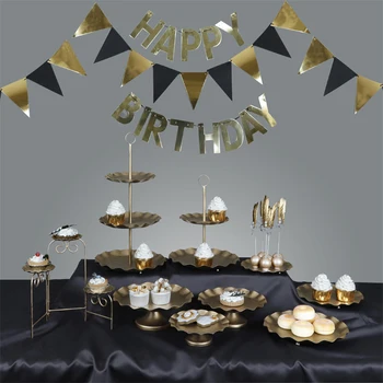Aur culoare neagra tort stand de metal set petrecere de aprovizionare Epocă de aur
