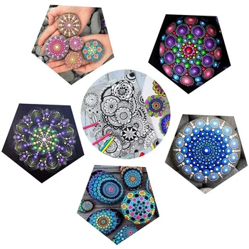 Set de 14 Mandala Dotting Stencil Instrumente de Pictură pe Piatră Kit Dotting Tools Include Template-uri, Tava de Vopsea, Mandala Instrumente
