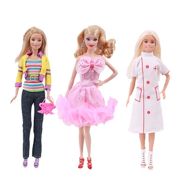 3 Seturi De Haine Papusa De Moda Rochie Cu Random Saci De Zi Cu Zi Purta Tinutele Casual Rochie Complet Pentru Barbie Păpuși Accesorii
