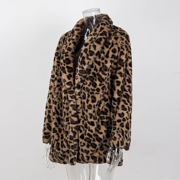 2021 Moda Leopard Femei Faux Blana Haina De Lux, Blana Lunga Palton Liber Rever Gros Cald Uza Plus Dimensiune Haine De Sex Feminin
