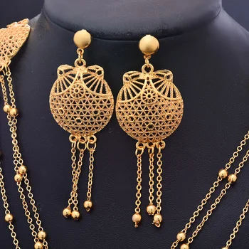 Dubai, India, Etiopia Set de Bijuterii Pentru Femei Nacklace Cercel bijuterii Habesha Fata Ciucure de Aur din Africa Seturi de Mireasa cel Mai bun Cadou