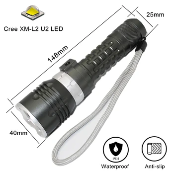 Scuba, Scufundări Lanterna Lanterna Cree XM-L2 U2 LED-uri se arunca cu capul Lumină Vânătoare Subacvatică rezistent la apa Lanterna Lampa +Baterie 18650 +Incarcator