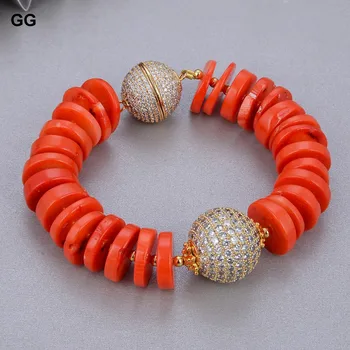 GG Bijuterii Naturale de formă neregulată Disc Portocaliu Spațiu Corali CZ Pavate Ball Brățară Pentru Femei