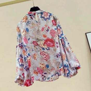 Tricou Femei Pufos Maneci, partea de Sus 2021 Vintage florale Gât Rotund Tricou cu Maneci Lungi, Topuri de Moda pentru Femei