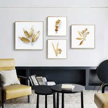 Plantelor aur de Lux Imagine Home Decor de Perete de Arta Canvas Tablou Abstract Frunze Proaspete Postere si Printuri de Arta Decor pentru Camera de zi