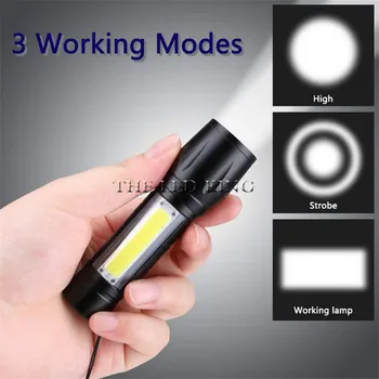 Q5 LED lanterna de buzunar lumină puternică zoom 3modes USB reîncărcabilă aliaj de aluminiu lanterna portabil impermeabil cu cârlig clip