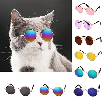 Produse pentru animale de companie de Moda Vintage Rotund Pisica ochelari de Soare Reflexia Ochilor purtați ochelari Pentru caini Mici animale de Companie Pisica Fotografii Noi elemente de Recuzită, Accesorii
