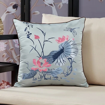 Jacquard Perne Decorative Acoperă Albastru Piața Chineză Brodate Lotus Canapea față de Pernă Decor pentru Canapea Pat Cameră Masina