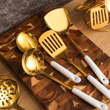 6PCS Ustensile de Bucătărie Set Nordic Stil Lux din Oțel Inoxidabil Mâner de Ceramică de Gătit Ustensile de bucătărie Unelte Accesorii