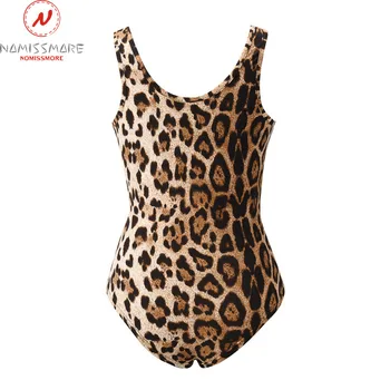 Femei Sexy Leopard Costume pentru Streetwear Patchwork Design Butonul de Decor fără Mâneci V-Neck Slim Pulovere Salopete
