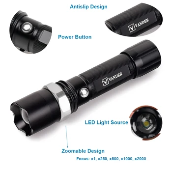 Vander LED cu Zoom Portabil cu Lanterna Cree T6 Super-Luminos Reglabil Focus 3 Moduri Lampa de Aliaj de Aluminiu Activități în aer liber