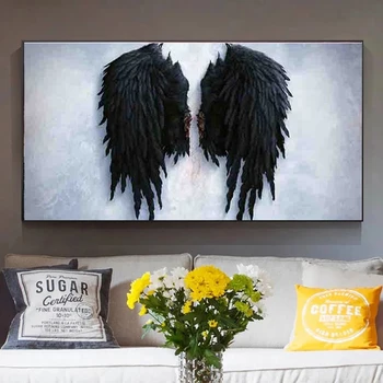 Alb-negru și Aripi de Înger de Moda Panza Pictura Arta de Perete Imagini de Dimensiuni Mari Imagini pentru Camere de zi Decor Acasă Cuadros