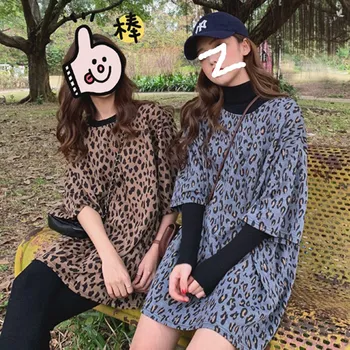 Leopard Femei Pierde T-shirt de Vară Harajuku Feminin Topuri Teuri O-neck T-shirt Casual coreean Iubitul Stil Nou T-shirt Haine
