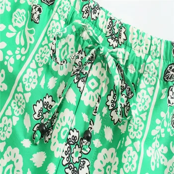 Za 2021 Verde Print Decupate Camasa Femei Maneca Lunga Epocă De Vara Tricouri Chic Butonul Femeie Încreți Floral Bluza Topuri Mujer