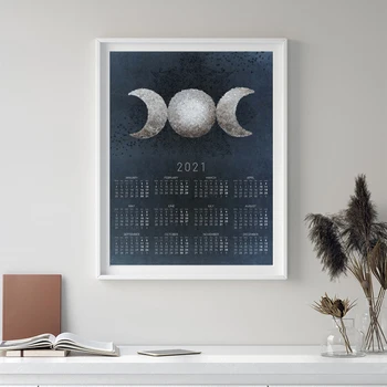 2021 Calendar Poster Triple Simbolul Lunii Întuneric Panza Pictura Arta de Perete Modular Imagine pentru Camera de zi Decor de Birou Vrăjitoare Cadou