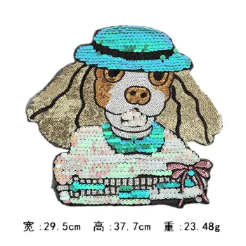 6pcs/lot Mare de Lux Paiete Broderie Patch-uri Cățeluș Câine Bulldog Colier de Flori Animal Haine Decorare Diy Fier Aplicatiile