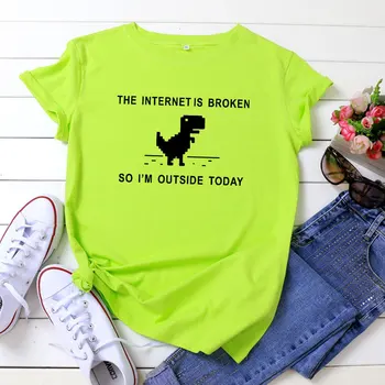 Bumbac, Supradimensionat tricou Femei O-Gât Harajuku Strada Pixel Colorat Dinozaur Top Casual Femei tricou de Vară 2020