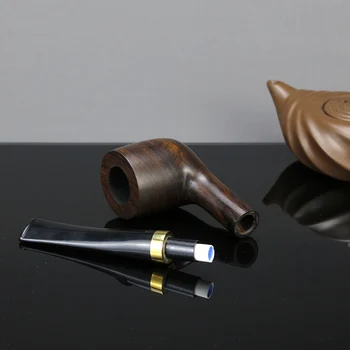 Noua Dreaptă Tutun de Pipă, filtru de 9mm Lemn de Abanos Țeavă Manual de Metal Inel de Fumat Țeavă de Epocă Fum Țeavă de Accesoriu