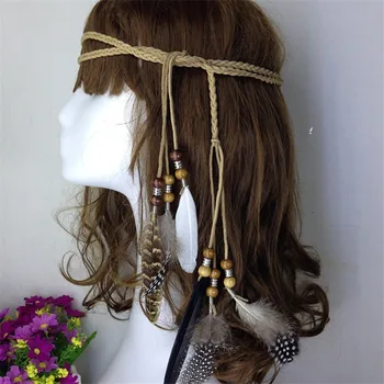 Stilul boem Indian cu Pene Bentita Coarda Păr Frizură articole pentru acoperirea capului Tribal Hippie Handmade Accesorii de Par pentru Femei 38