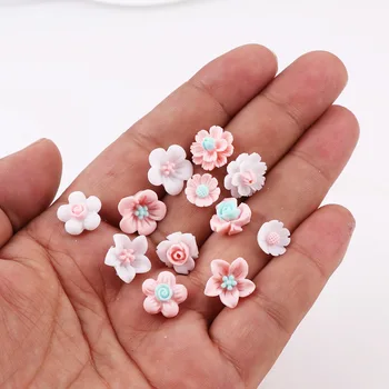 50Pcs Mix Color 3D Dublu Rășină Floare de Unghii Farmece Design de Bijuterii, Decoratiuni Pentru Unghii Stud DIY Lipici Unghii Autocolante