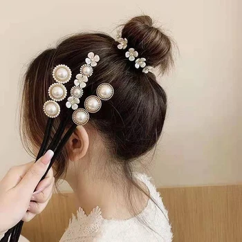 Moda Elegant Floare Pearl Hairpin Bun Filtru De Poftă De Mâncare Bentita Leneș Păr Accesorii Femei Coafura Par Stick De Banchet Pentru Petrecerea