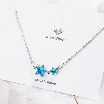 Bijuterii Pentru Femei Accesorii Argint 925 Set Blue Star Cristal Cercei Stud Nunta Coliere Fashion Party Fata Cadou