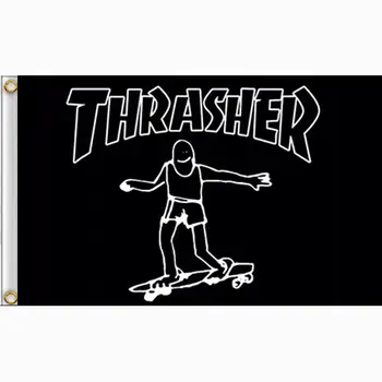 Thrasher Lumina Steaguri 3x5FT Full Color 100 Poliester Skateboard Revista Banner Populare Cu 2 Garnituri