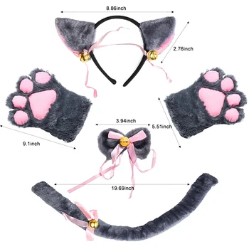 Cat Cosplay Costum Set Pisoi Coada Urechi Guler Labe Mănuși Kit Pentru Accesoriu De Halloween Hairwear Hairband Urechi Neko Set Fantezie