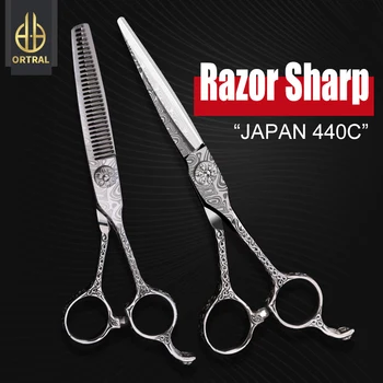 JAPONIA 440C Damasc foarfece de păr profesionale de înaltă calitate 6.0&7.0 inch coafură tăiere de rărire set frizer Salon foarfece