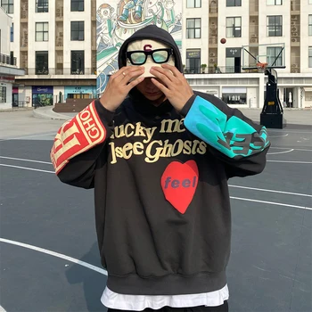 Kanye Bule De Imprimare Litere Graffiti Plus Fleece Jachete Cu Glugă Haikyuu Stil Supradimensionate Hoodie
