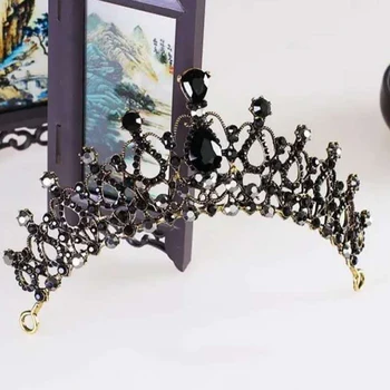 Moda Cristal Negru Ziua Coroană Mică De Diademe Pentru Femei Vintage Stras Fete Diademe Mireasa Nunta Bijuterii De Păr