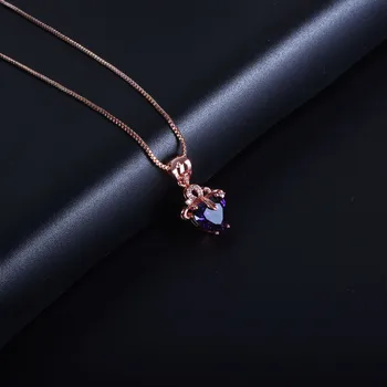 Moda coreeană Inima în Formă de Ametist Pandantiv Colier pentru Femei Dulce și Romantic Lanț de Gât Cadou Accesorii Metalice Set de Bijuterii