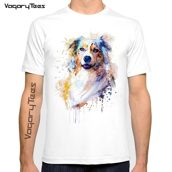 Îmi Iubesc Australian Shepherd Portret de Câine de Imprimare T-Shirt Noua Moda de Vara barbati Pictura in Acuarela Tricou Casual Hipster Tee