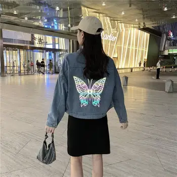 Femei Denim, Jachete De Primăvară 2021 Scurte Fluture De Lumină Reflectată De Streetwear Harajuku Za Haine Vintage Strat De Bază Uza