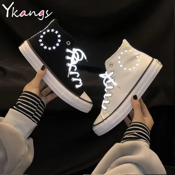 High-top panza pantofi de sex feminin elevii noi ins sălbatice pantofi albi stele dantela-up pantofi de toamnă de Vară 2020 Nou reflectorizante valul pantofi