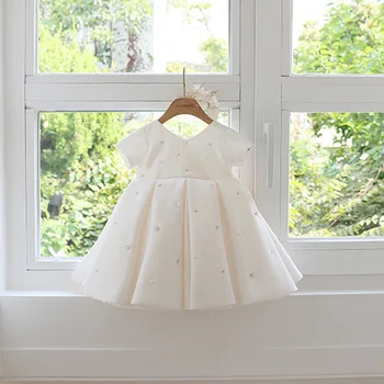 Fetita Rochie Albă 2021 Nou Copil Perla Rochii De Fată Nou-Născut Botez Nunta Rochie De Bal Pentru Copii Elegant Ziua Vestidos