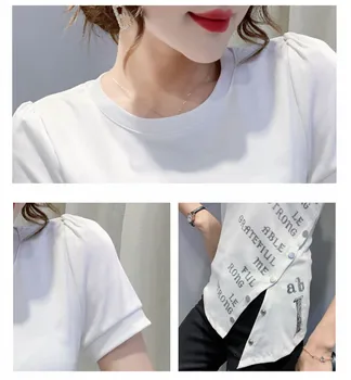 Vară Stil European de Bumbac T-Shirt Femei de Moda Sexy Nereguli Butonul Femei Topuri cu Maneci Scurte Tricou Bottom Teuri T16022A