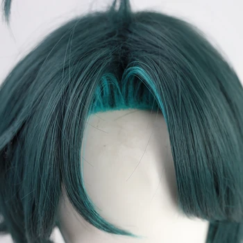 Genshin Impact Xiao Peruca Cosplay Mixte De Culoare Verde Închis Albastru Scurt, Sintetic Rezistent La Căldură Peruci + Capac De Peruca
