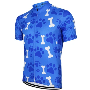 HIRBGOD 2020 Nou Amuzant Albastru Bărbați Ciclism Jersey Maneci Scurte cu Bicicleta Îmbrăcăminte Ciudat Câine Drăguț Amprenta Os de Biciclete de Top de Uzura