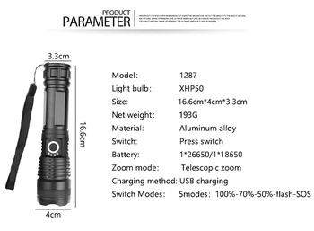 20000Lumens XHP90 Lanterna LED-uri USB Reîncărcabilă Lanterna Tactice Utilizarea Lanternă 26650 Baterie Zoomable Mână de Lumină rezistent la apa