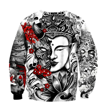 Budismul și Oni Masca Tatuaj 3D Imprimate Toamna Barbati Hanorac Unisex Pulover Casual Zip Hoodie Streetwear sudadera hombre DW0512