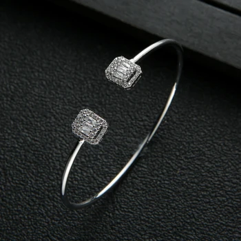 La modă de Lux care pot fi Stivuite Cuff Pentru Femei Nuntă Plină de Cubic Zircon Cristal CZ Dubai Argint Partid de Culoare Bratara HXB007