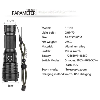 Cel mai Puternic XHP70.2 LED-uri Lanterna XHP50 Reîncărcabilă USB cu Zoom Lanterna XHP70 18650 26650 Vânătoare Lampa pentru Camping