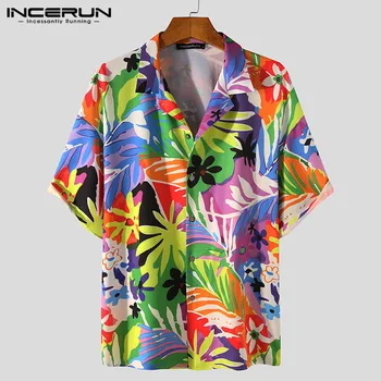 INCERUN Vara Tipărite Bărbați Cămașă Hawaiană Rever Respirabil Maneca Scurta Beach Tricouri Barbati Streetwear 2021 Vacanta Camisas S-5XL