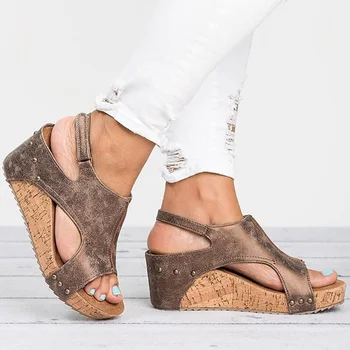 Femei Sandale 2021 Platforma Sandale Pantofi Pentru Femei Tocuri Sandalias Mujer Pantofi De Vara Din Piele Tocuri Pană Sandale