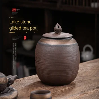 Manual de Gresie Epocă Ceai Pu-Erh Este Folosit Aurit Mare Sigilate Ceramica Rezervor de Ceai Borcan Cutie de Ceai din Ceramica Borcane cu Capace de Ceai