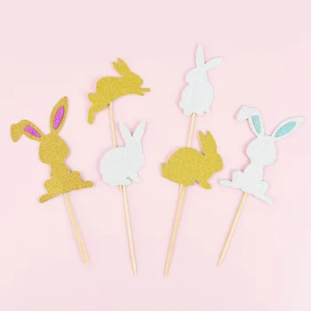 1 Set De Aur Sclipici Argintiu Tort Fân Drăguț Bunny Easter Rabbit Cupcake Topper Pentru Festivalul De Petrecere De Aniversare Pentru Copii Copil De Dus Decor