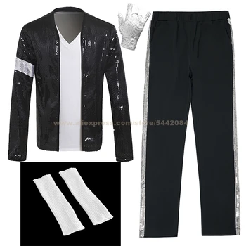 MJ Michael Jackson Billie Jean Costum Costum Negru Banderola Sacou Pantaloni Șosete Mănuși Uza Petrecere cu Costume Cosplay Propunerii de Colectare