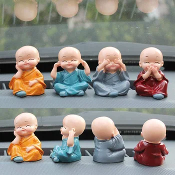 4 Bucata Drăguț Călugăr Figurine Mici De Rășină Statuie Înțelept Buddha Păpuși De Afișare Ornament Pentru Biroul De Acasă Interior Masina Grădină În Aer Liber