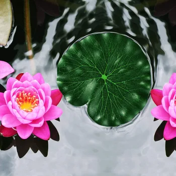 Practic 15 Bucăți 5 Tipuri Artificiale Plutitoare Spuma Frunze de Lotus Tampoane Crin Fals Frunze Iaz Decor pentru Piscina de Decor Acvariu